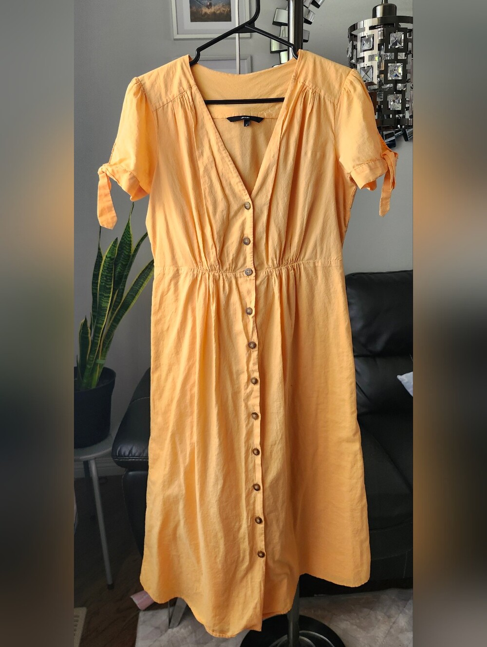 Vero Moda Yellow Button-Front Midi Dress